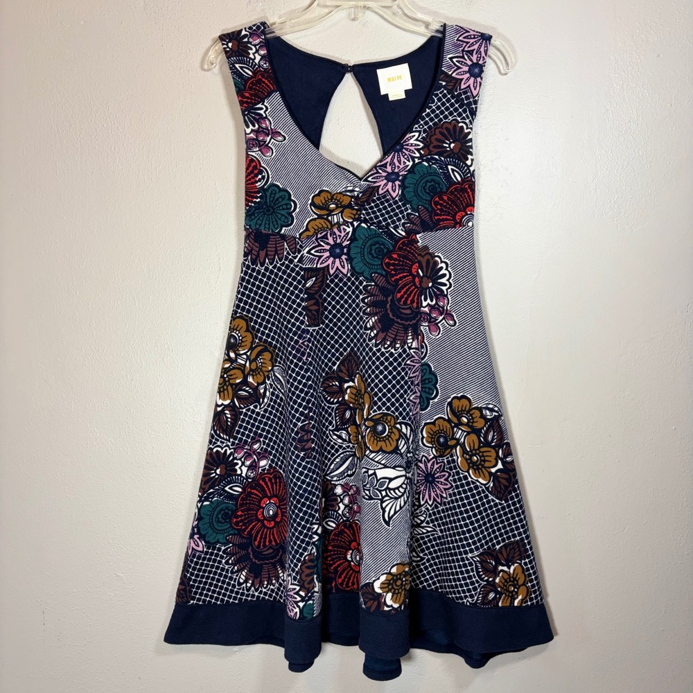 Maeve Anthropologie Floral Geometric‎ Knit Skater Dress XS Whimsigoth Boho